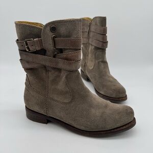 Bussola Biela Taupe Suede Leather Zip Buckle Boot Size 38/7-7.5